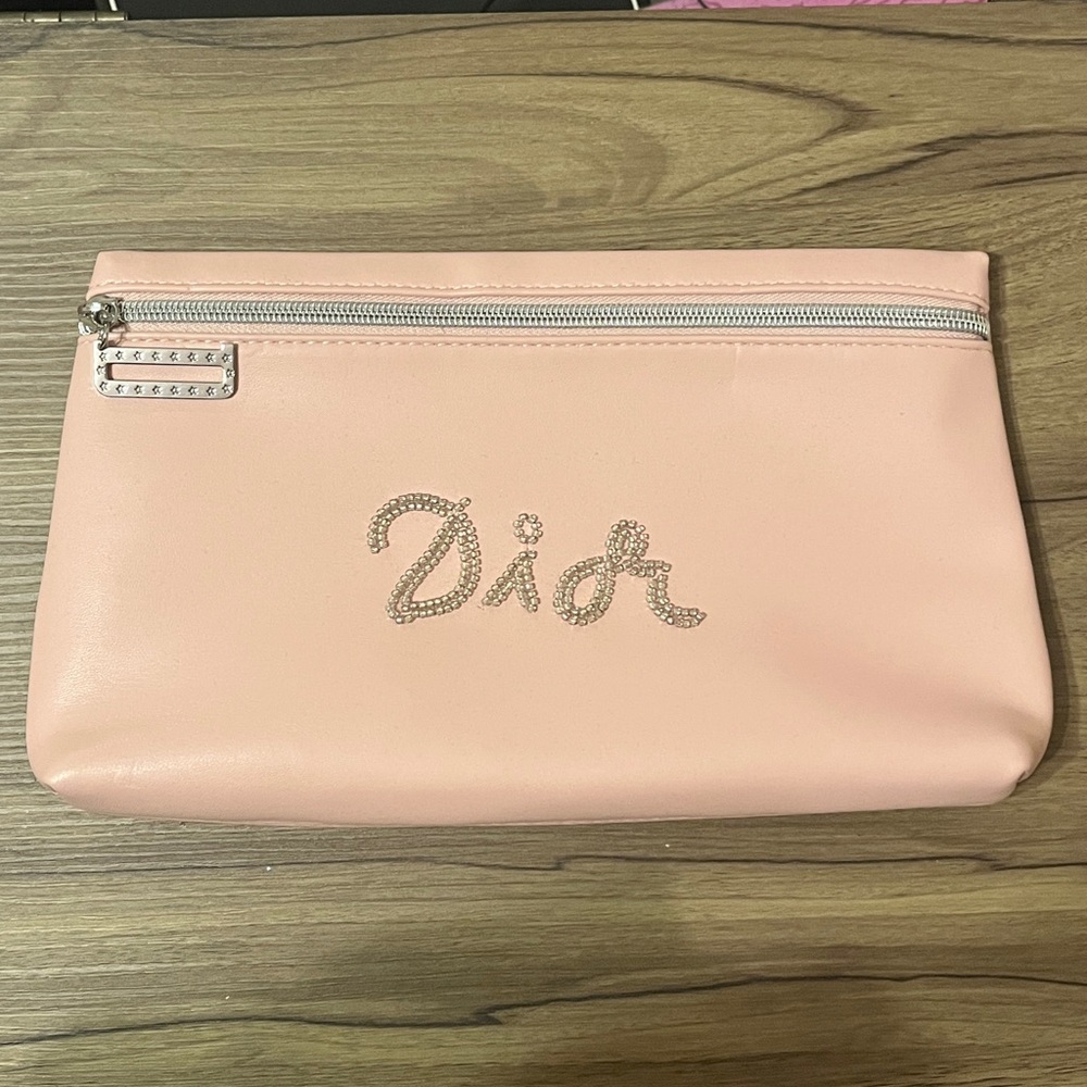 NWOT Dior Blush Pink Faux Leather Makeup Bag Cosmetic Case W Embroidered Beading